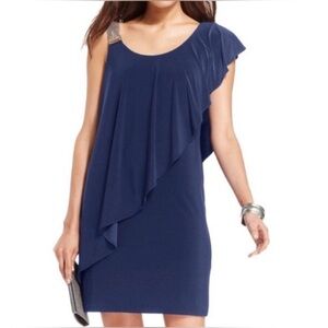 NWT Size 6. Adam Asymmetrical Navy Dress with gold strap shoulder